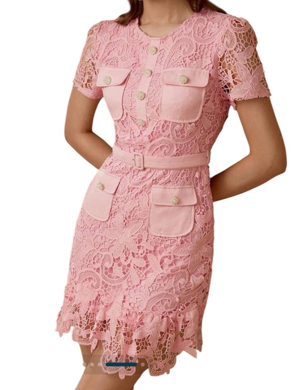 MOTF Elegant Pink Lace Belted Sheath Dress